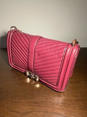 Rebecca Minkoff Quilted Raspberry Pink Leather Love Crossbody Shoulder Bag